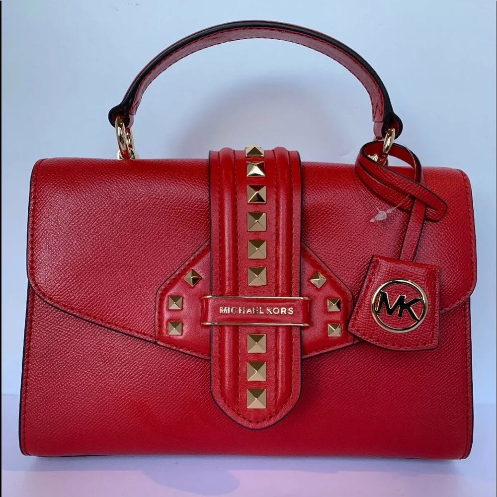 Michael Kors Bleecker Studded Top-Handle Red